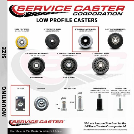 Service Caster Low Profile Thermoplastic 2'' Dual Wheel Top Plate Swivel Caster SCC-DW04S21316-TPRS